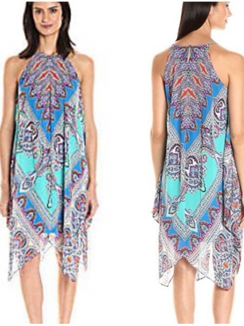 MSK Blue Paisley Boho Handkerchief dress size 6